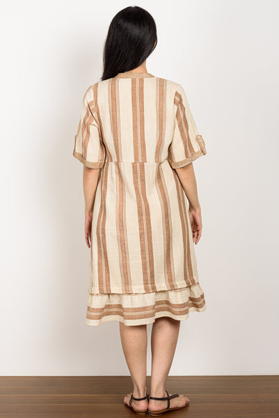Creme & Brown Bold Striped Dress