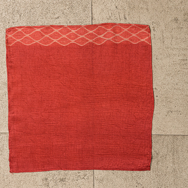 Red Silk with Narrow Shibori Pocket Square